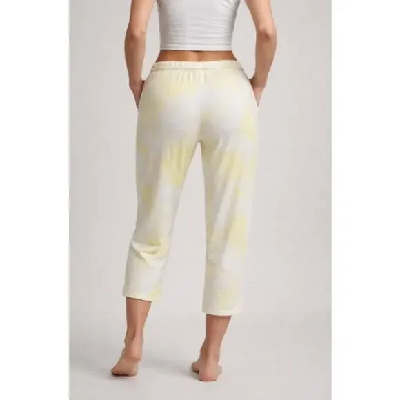 Chaser Yellow Tie Dye Drawstring Lounge Cropped Jogger Sweatpants Size Med NWT - Picture 2 of 11